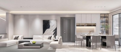 现代极简客餐厅3D模型下载